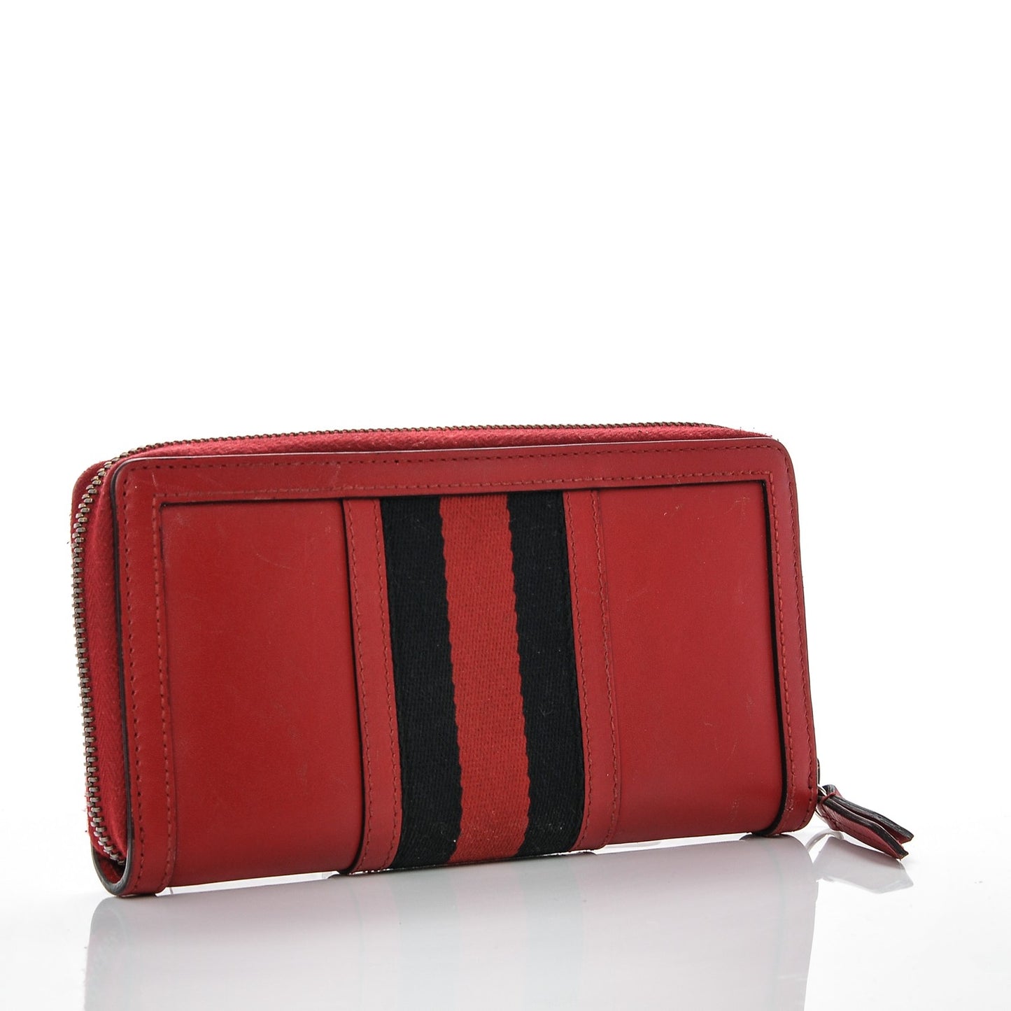 Calfskin Web Rania Zip Around Wallet Red
