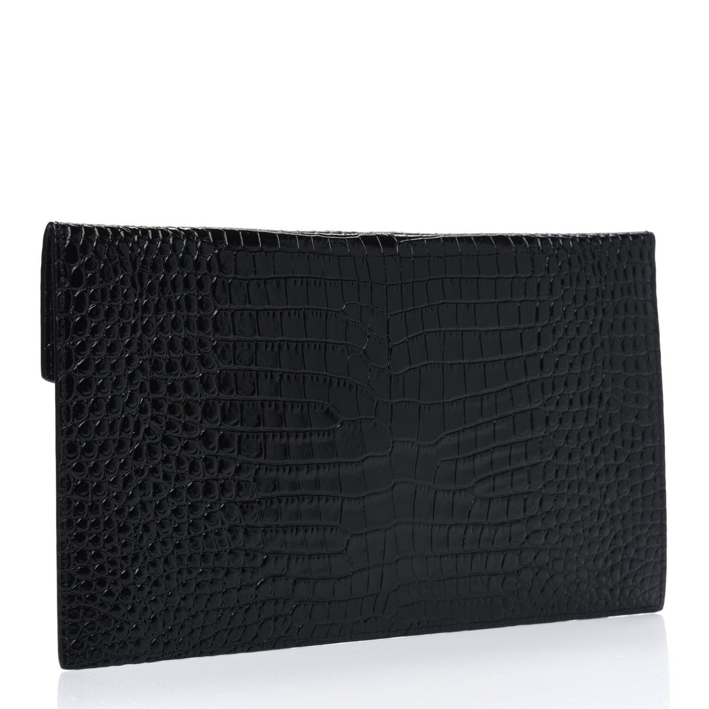 Calfskin Crocodile Embossed Uptown Monogram Clutch Black