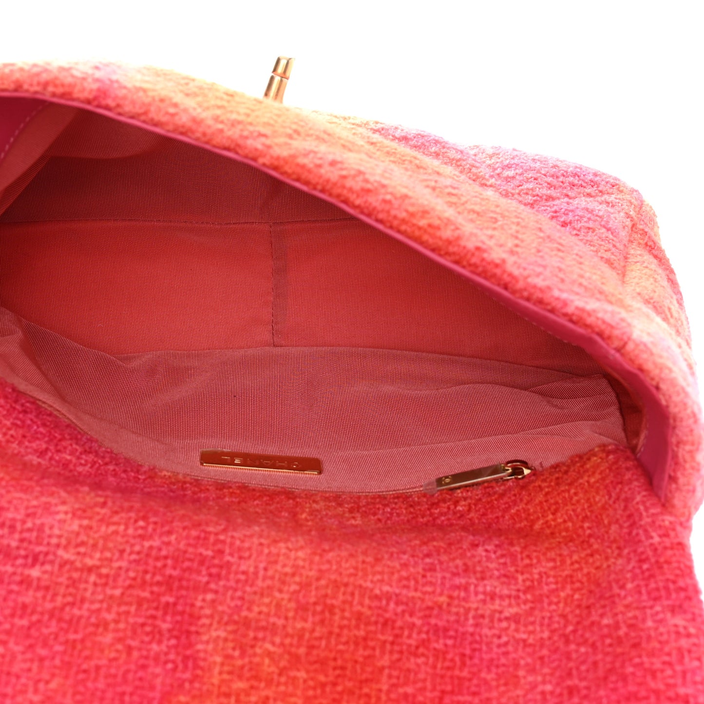 Tweed Quilted Large Chanel 19 Flap Coral Pink