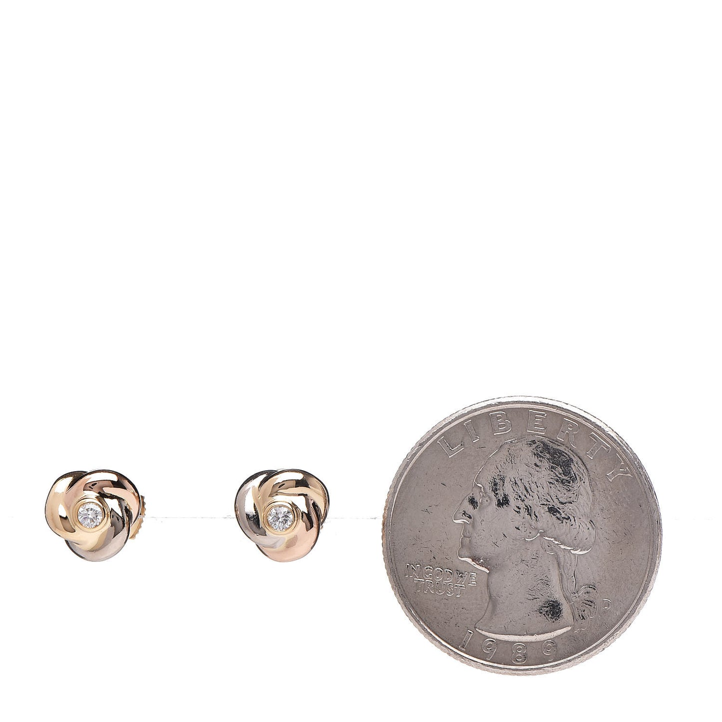 18K Pink Yellow White Gold Diamond Trinity Stud Earrings