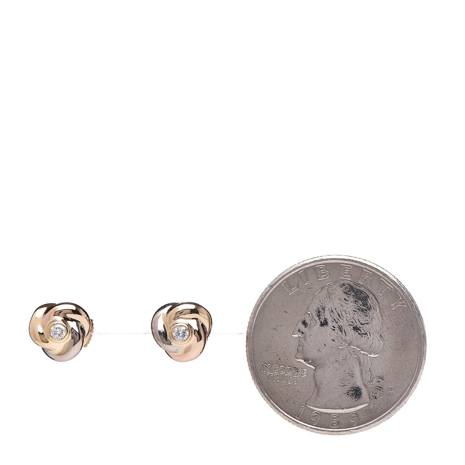 Cartier 18K Pink Yellow White Gold Diamond Trinity Stud Earrings 2 of 3