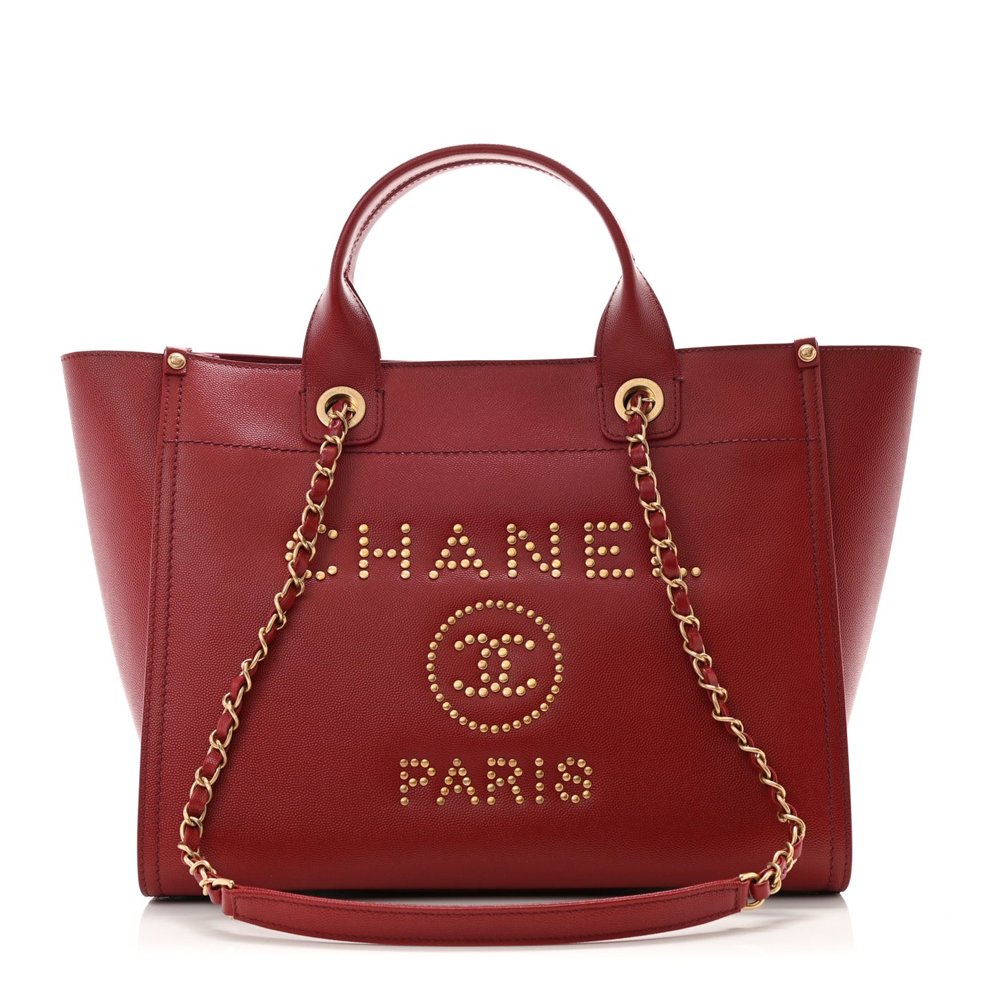 Caviar Small Studded Deauville Tote Red