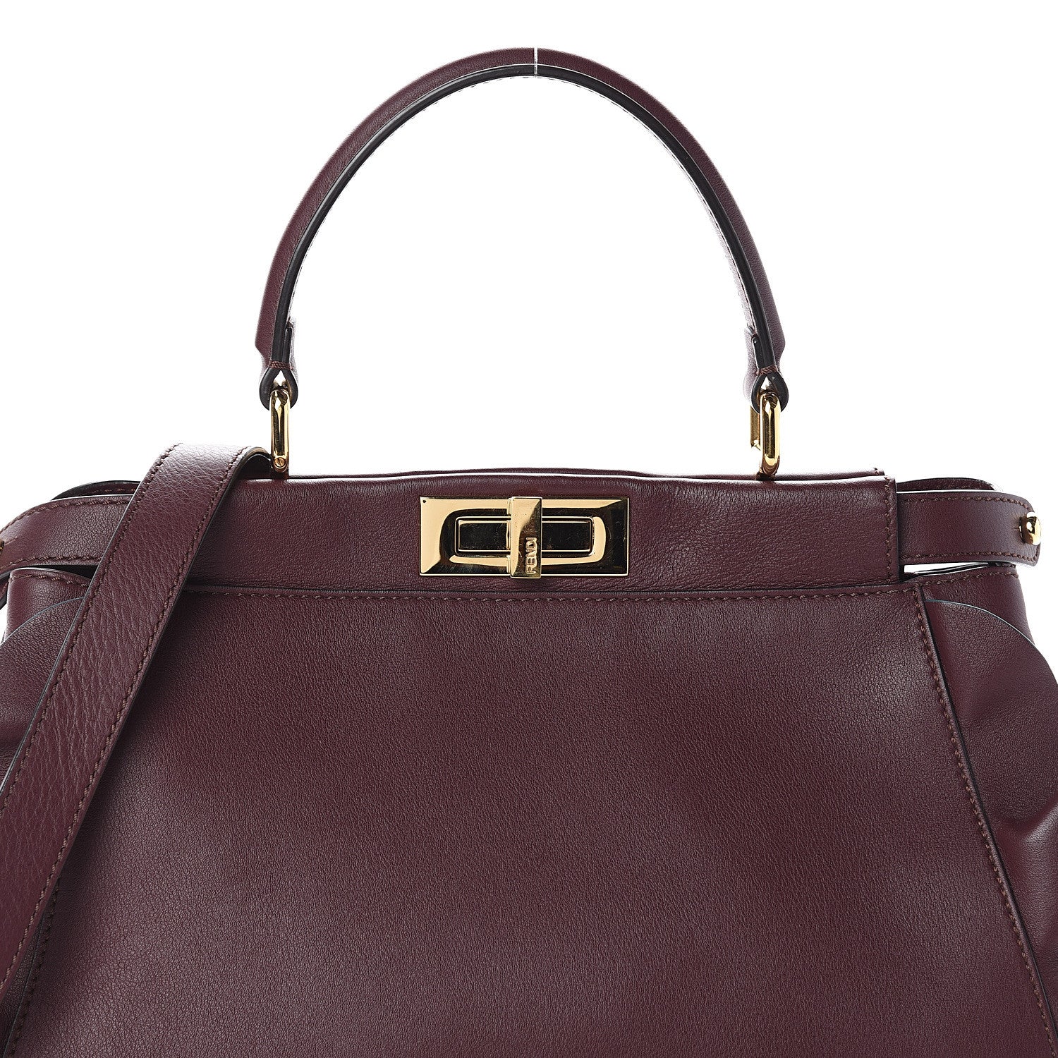 Fendi Vitello Seta Waves Bi-Color Medium Peekaboo Iconic Satchel Bordeaux Latte 7 of 9