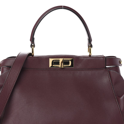 Fendi Vitello Seta Waves Bi-Color Medium Peekaboo Iconic Satchel Bordeaux Latte 7 of 9