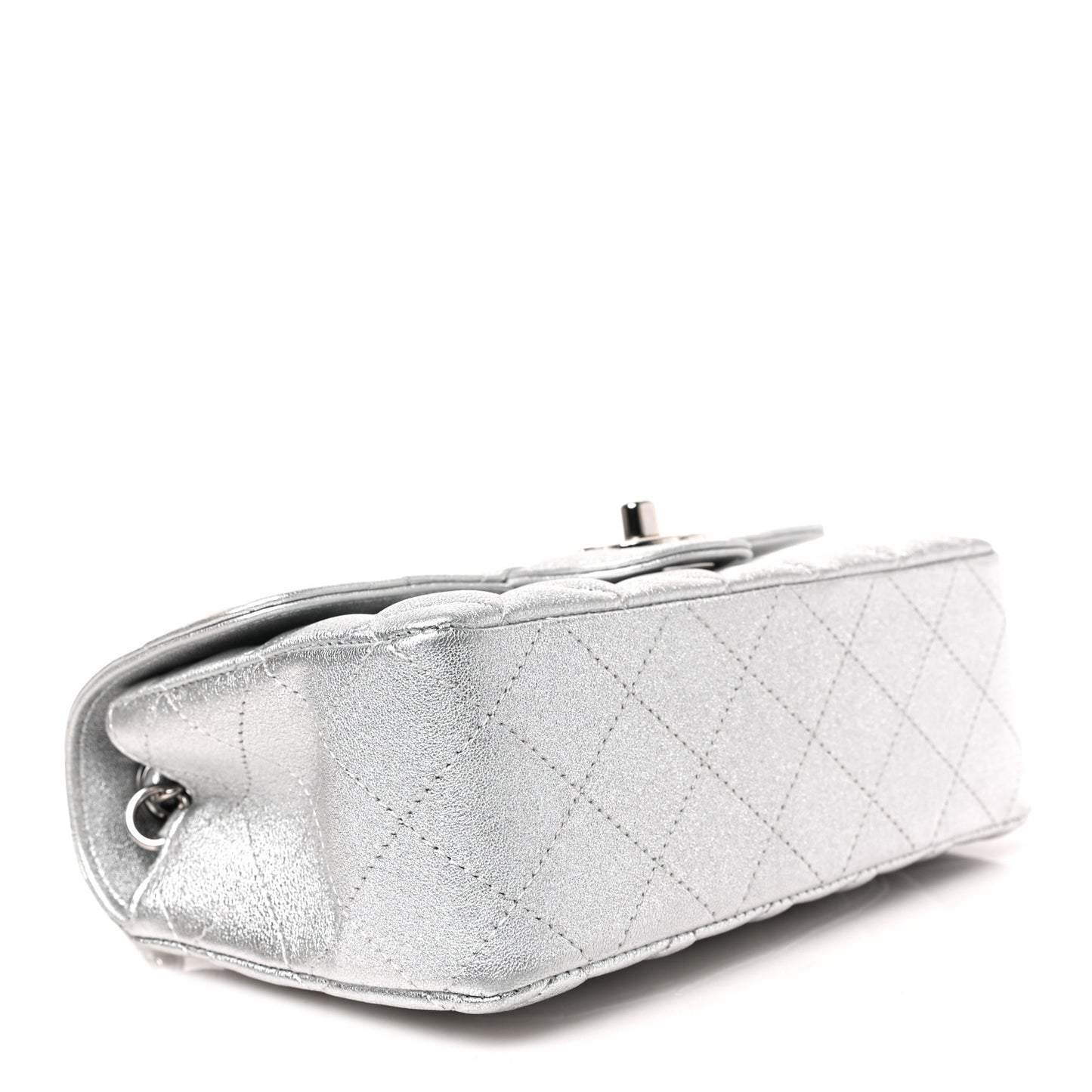 Metallic Lambskin Quilted Mini Rectangular Flap Silver