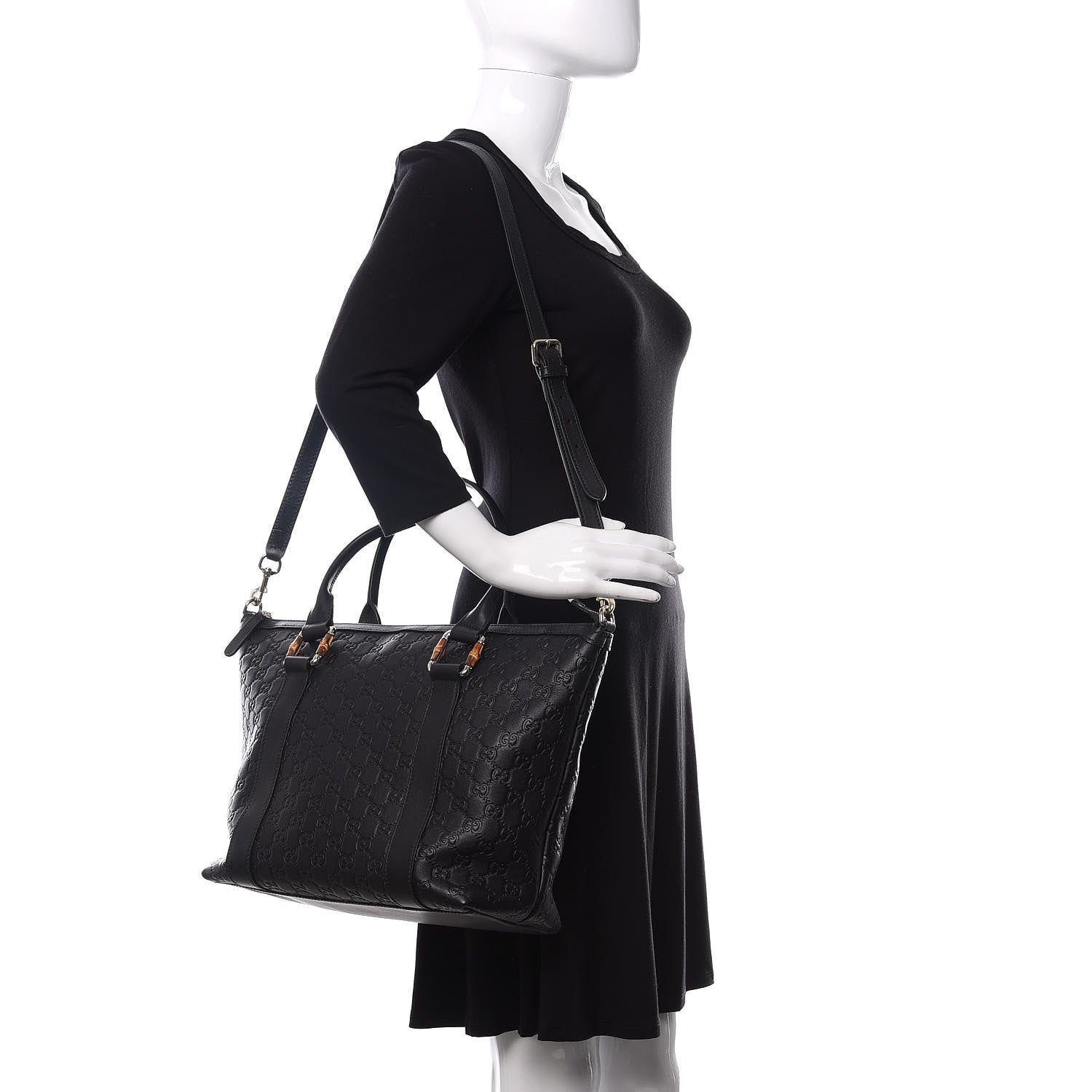 Gucci Guccissima Bamboo Top Handle Tote Black 2 of 9