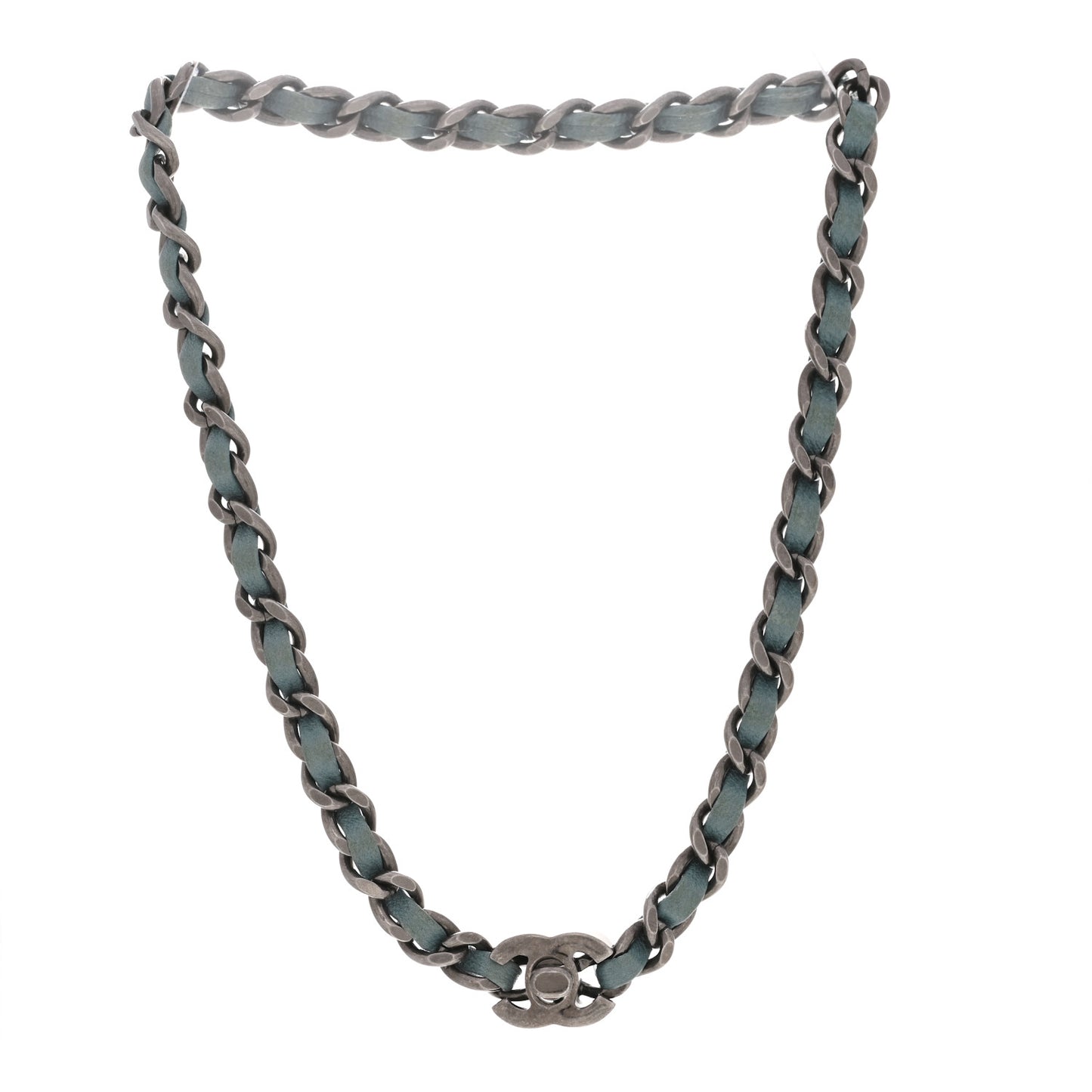 Lambskin CC Turnlock Choker Necklace Navy Blue
