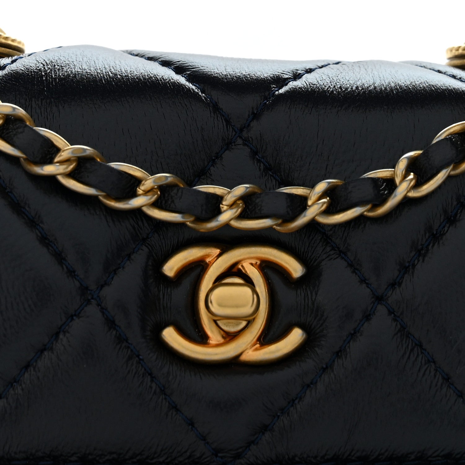 Chanel Shiny Lambskin Quilted Extra Mini Flap Navy Blue 8 of 12