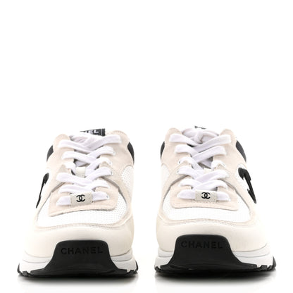 Chanel Mesh Suede Calfskin Grained Calfskin Womens CC Sneakers 40.5 White Black 3 of 9