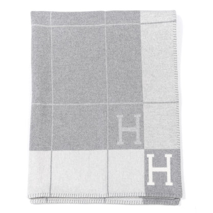 Hermes Wool Cashmere Avalon III Blanket Ecru Gris Clair 1 of 3