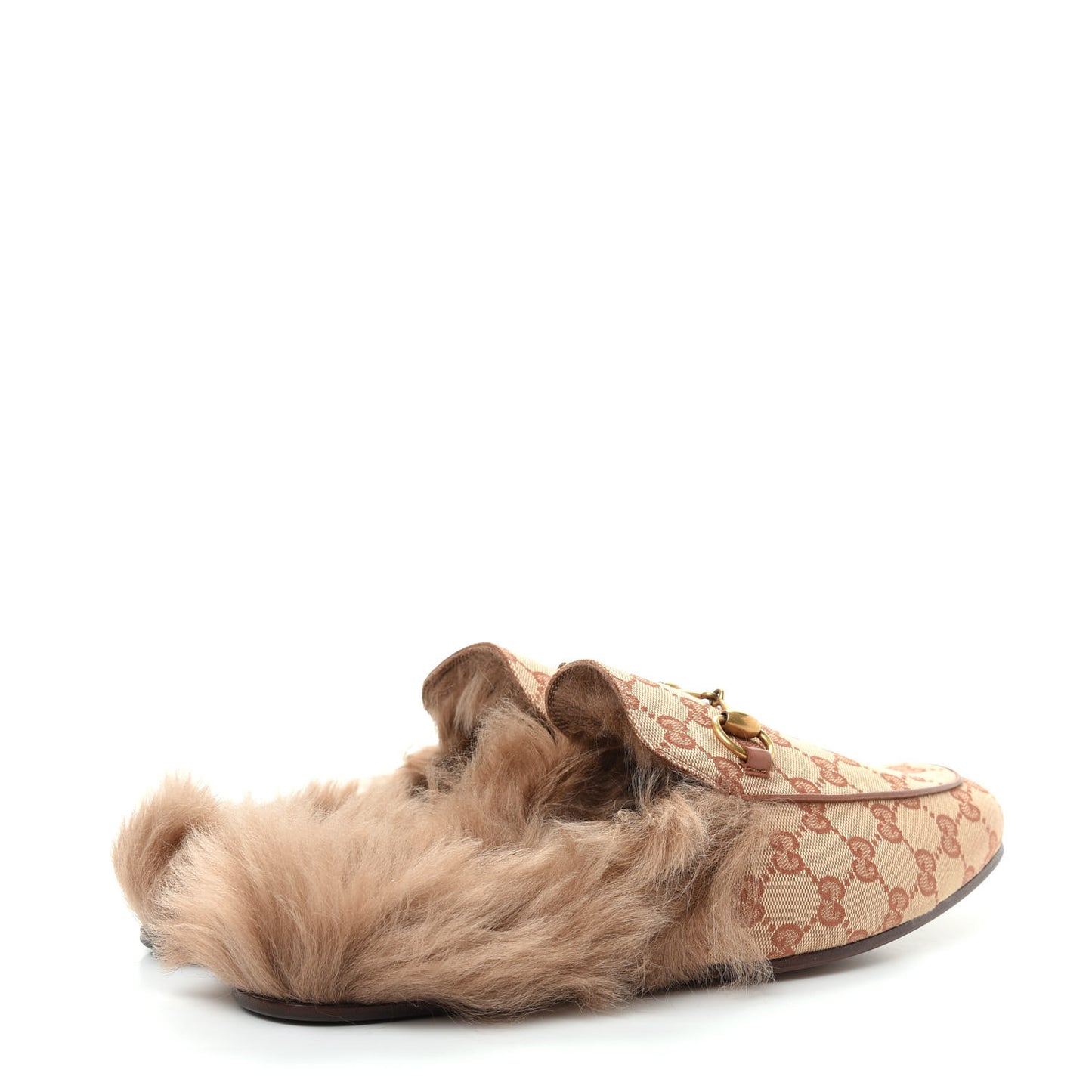 GG Monogram Fur Mens Princetown Slippers 9 Beige Ruggine Rust