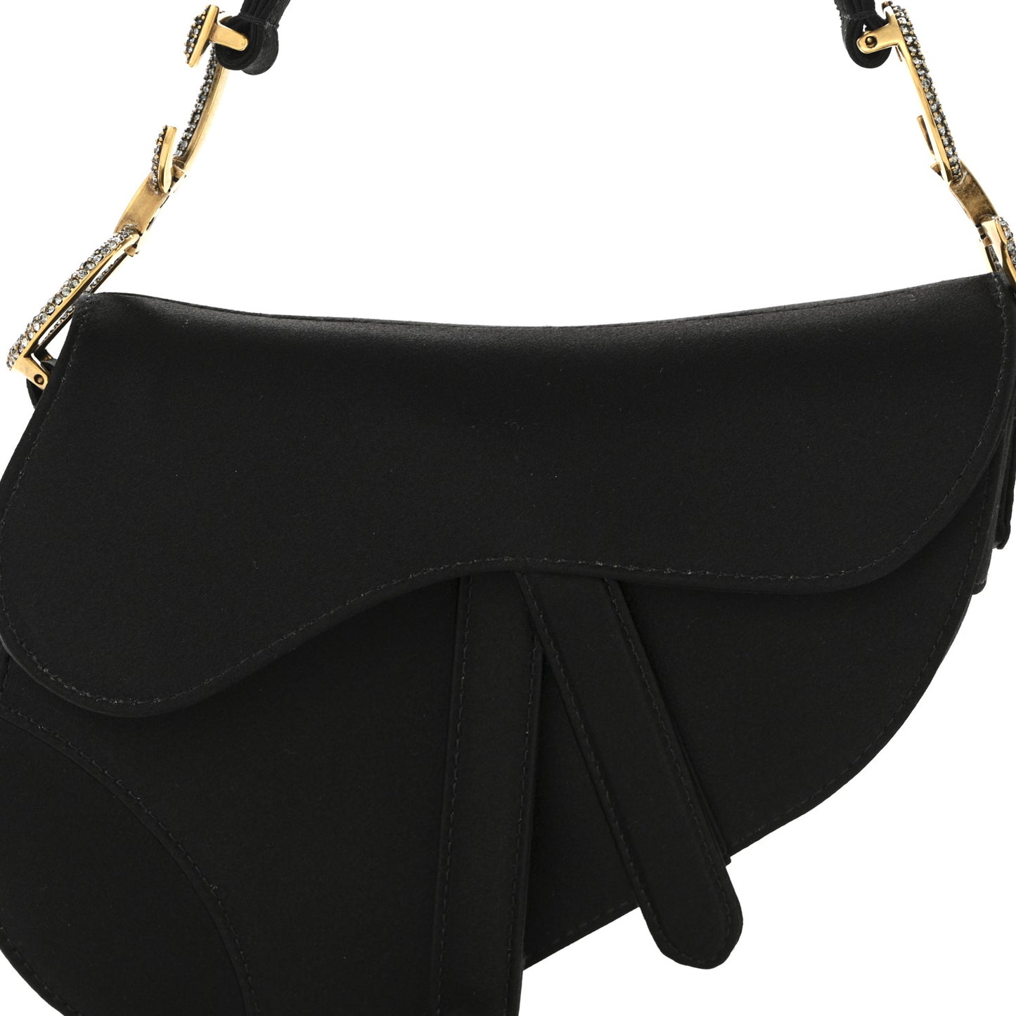 Satin Crystal Mini Saddle Bag Black