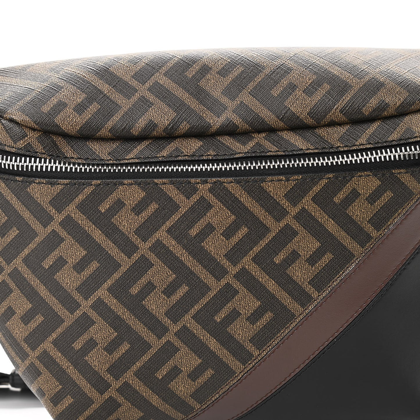Glazed Fabric Vitello Liberty FF 1974 Diagonal Belt Bag Tobacco Moresco Black