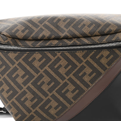 Fendi Glazed Fabric Vitello Liberty FF 1974 Diagonal Belt Bag Tobacco Moresco Black 8 of 10