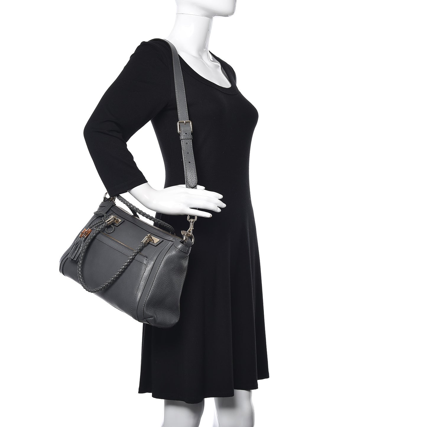 Pebbled Calfskin Small Bella Top Handle Bag Gray