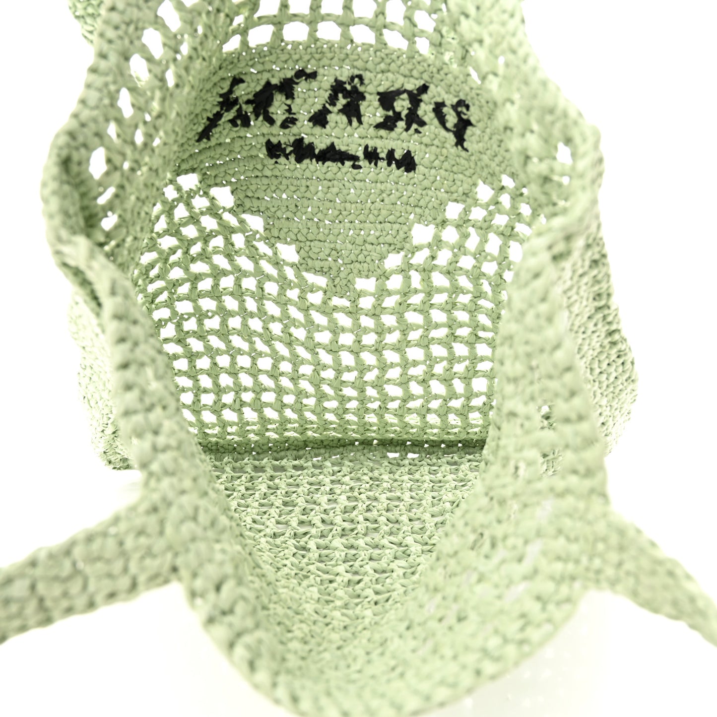 Yarn Raffia Effect Crochet Logo Embroidered Tote Bag Acqua