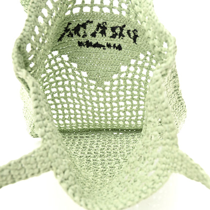 Prada Yarn Raffia Effect Crochet Logo Embroidered Tote Bag Acqua 5 of 10