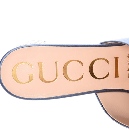 Gucci Silk Satin Crystal Embellished Bow Mules 38 Carta Zucchero 7 of 10