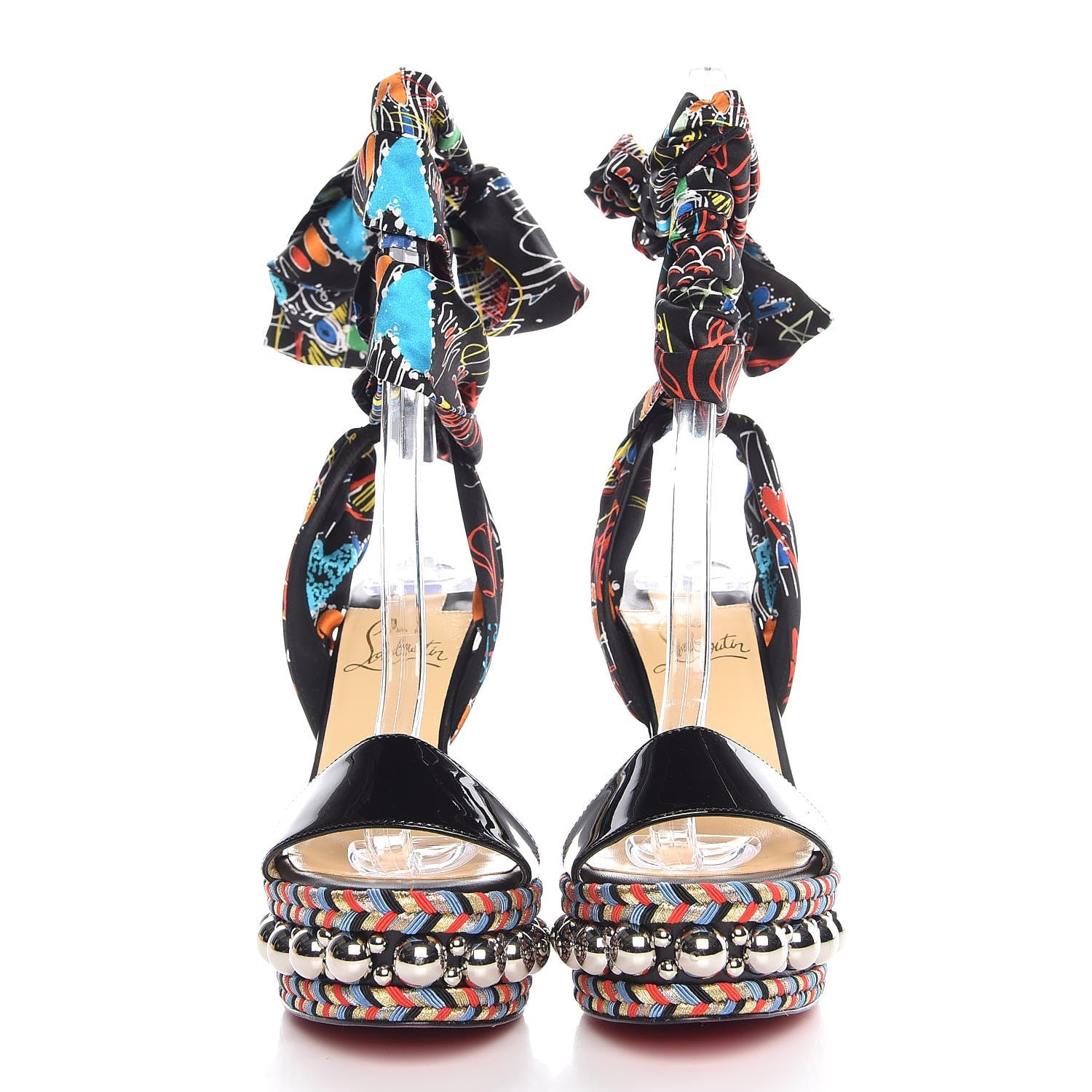 Christian Louboutin Patent Crepe Satin Loubitag Levantine 120 Wedge Sandals 36 Black 2 of 9