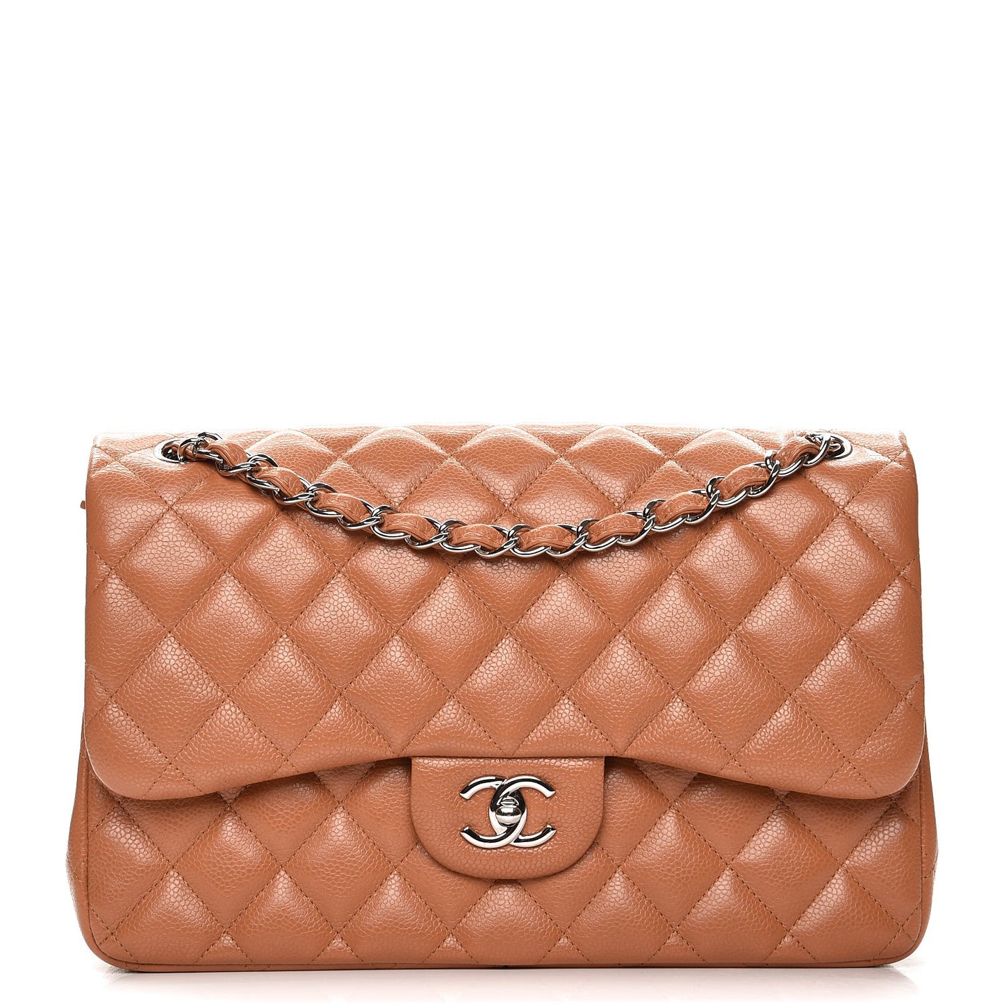Caviar Quilted Jumbo Double Flap Light Brown