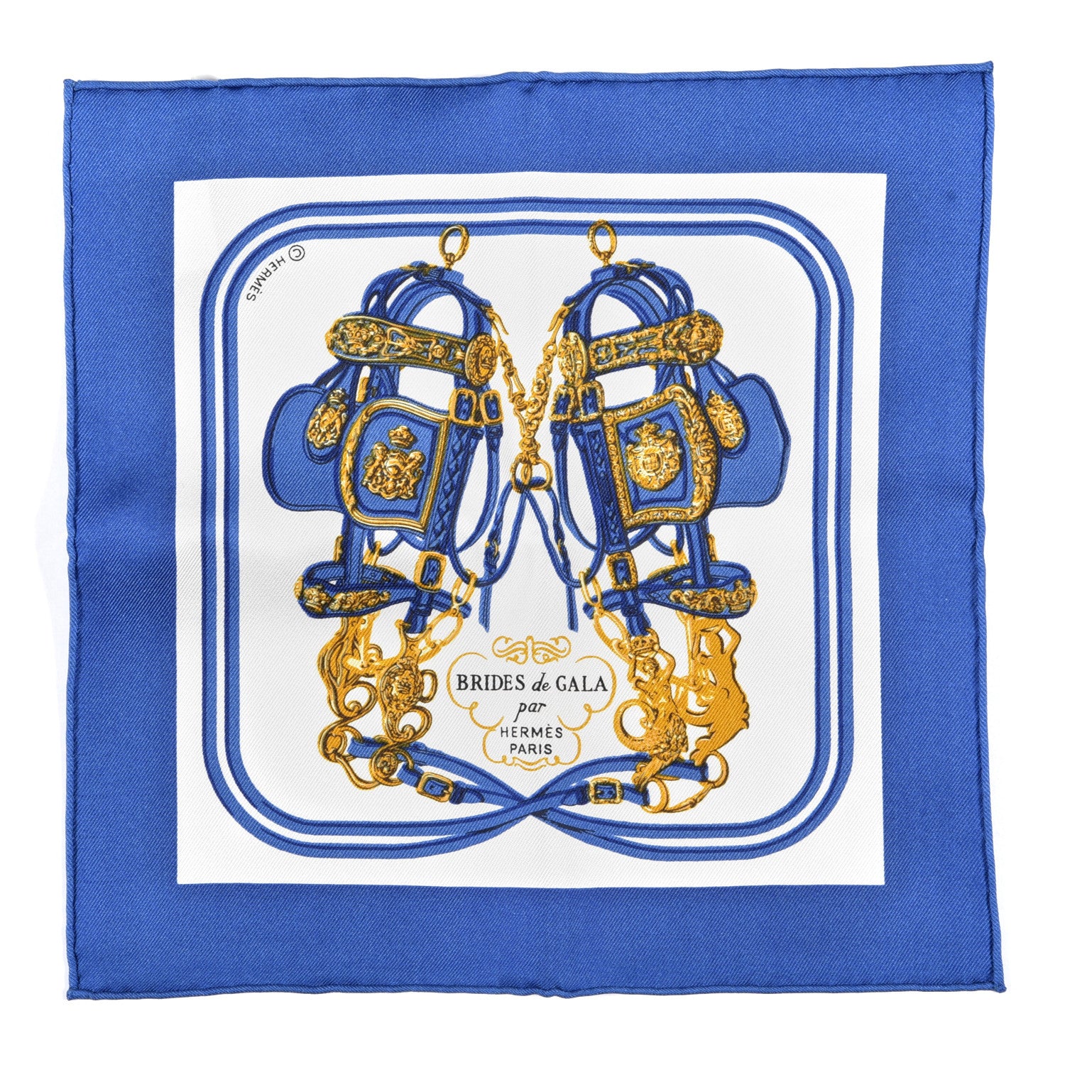 Hermes Silk Brides de Gala Nano Scarf 20 Bleu Vif White Or 1 of 4