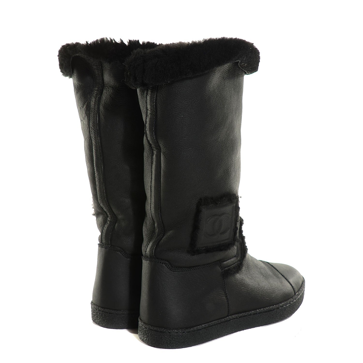 Chanel Shearling Short Boots 39 Black 4 of 7