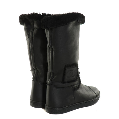 Chanel Shearling Short Boots 39 Black 4 of 7