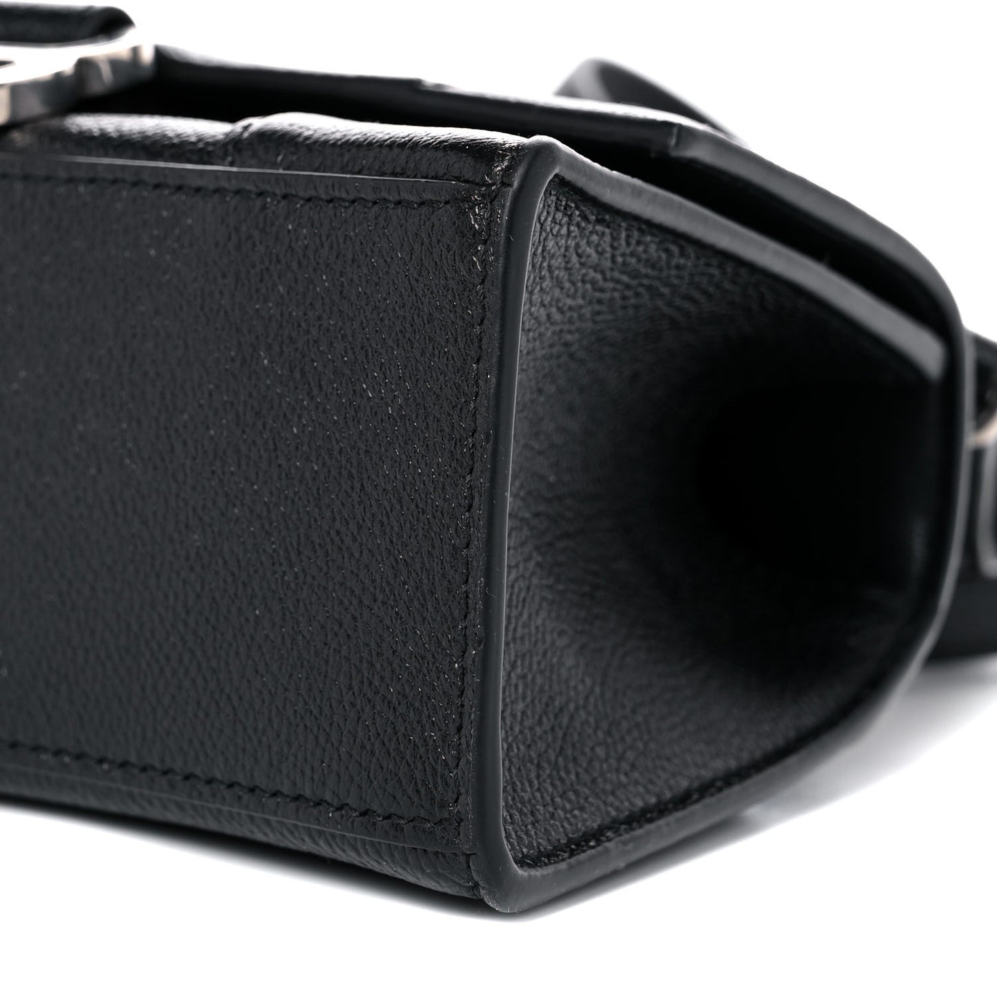 Grained Calfskin Hourglass Top Handle Bag XS Black