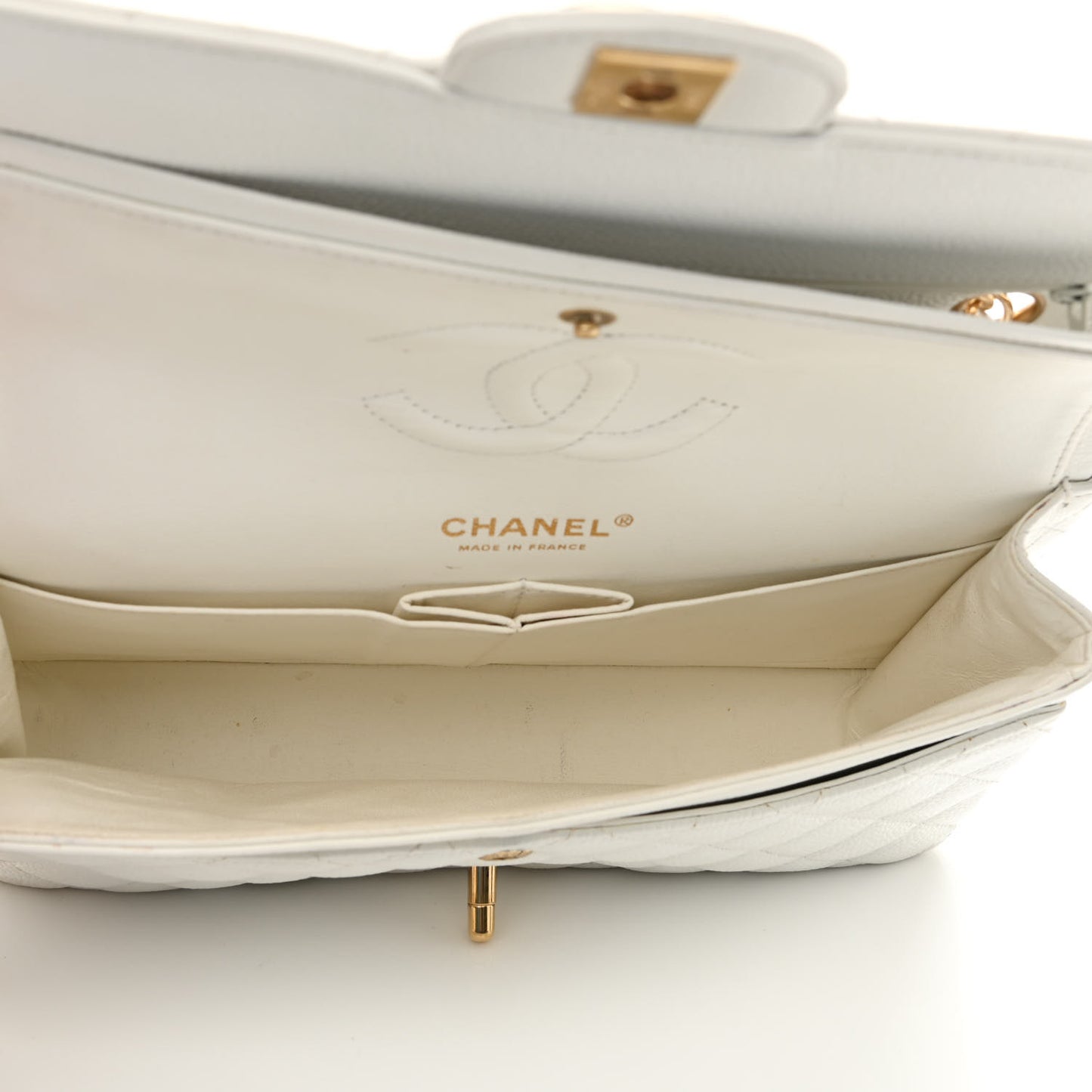 Caviar Quilted Medium Double Flap White