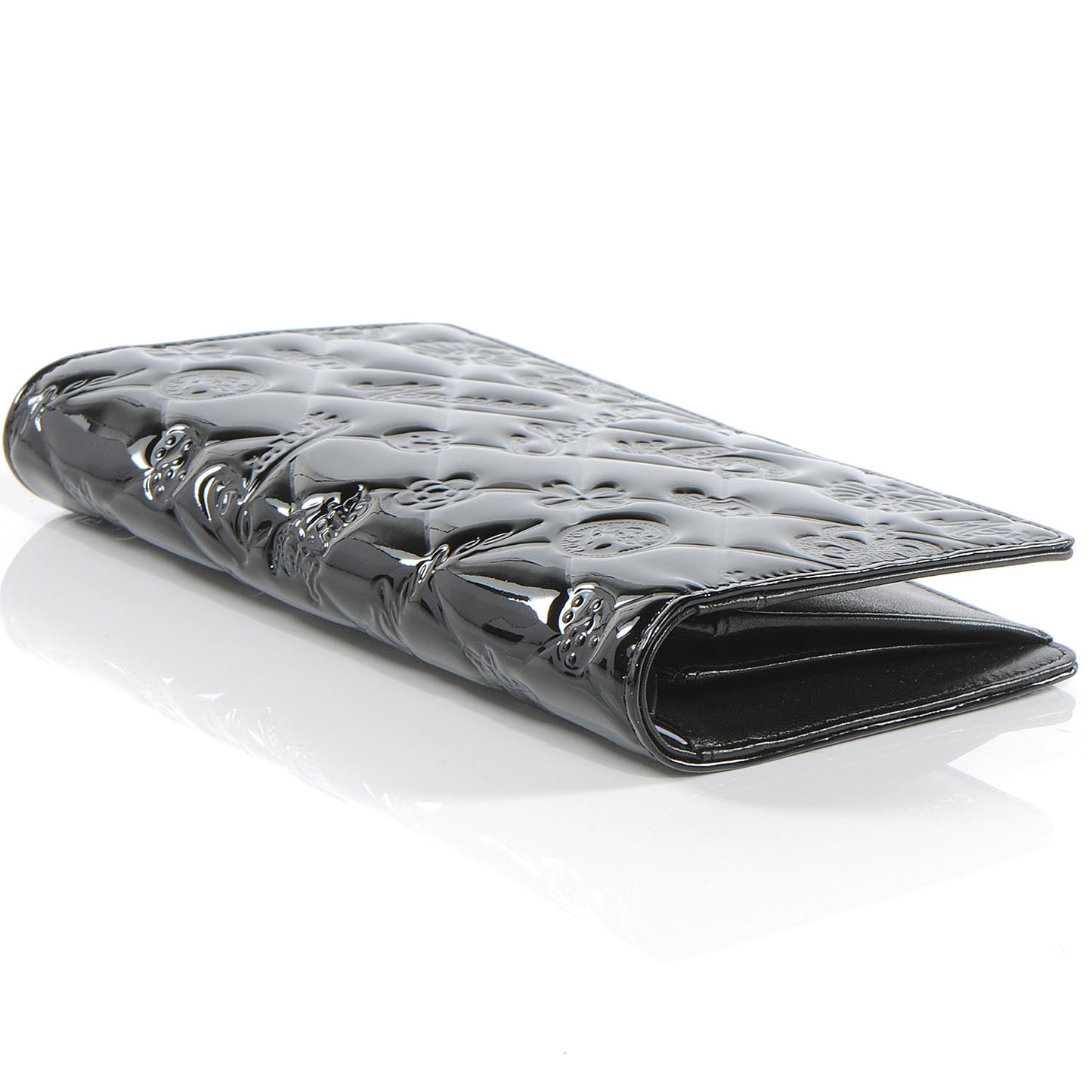 Patent Calfskin Lucky Symbols Yen Wallet Black