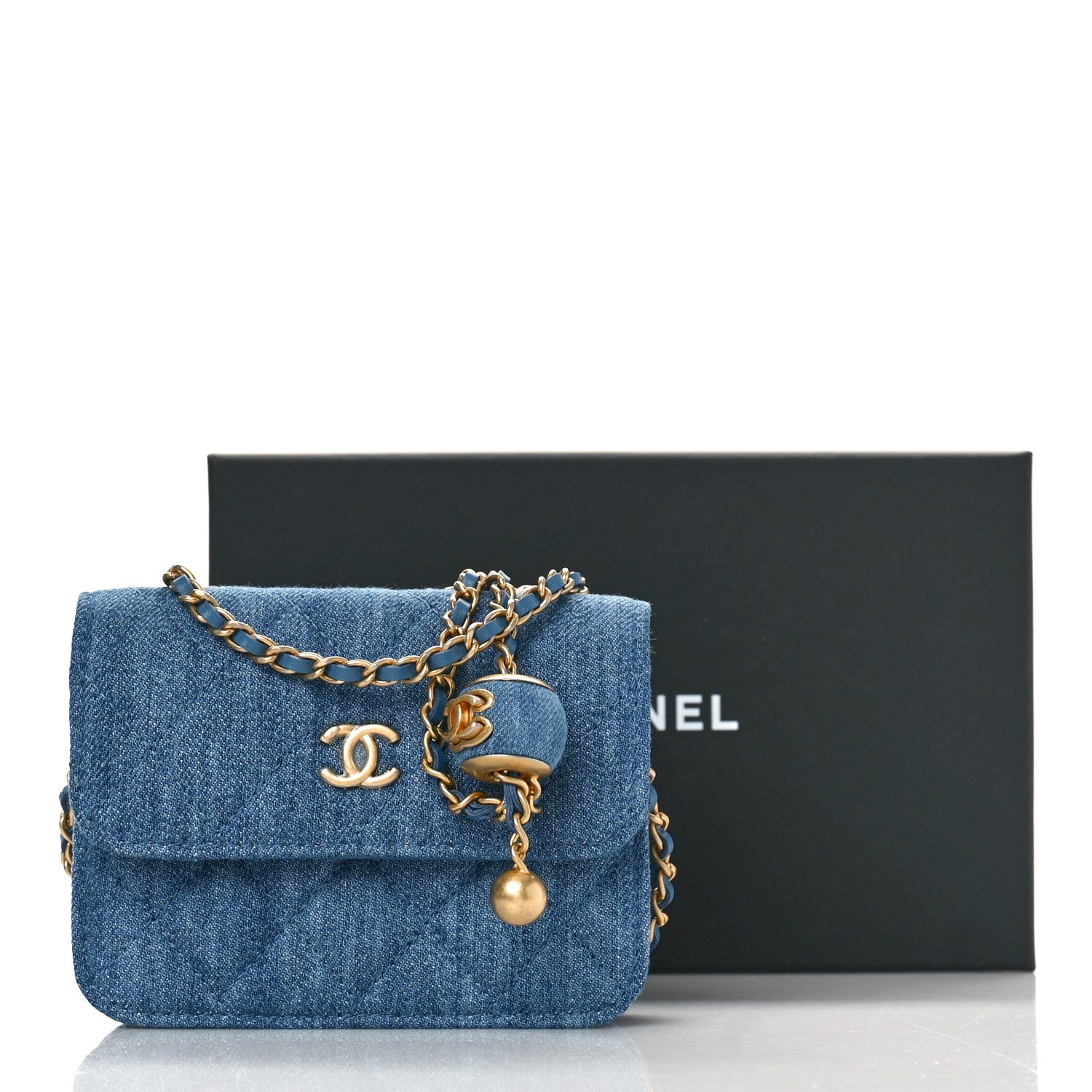 Chanel Denim Quilted CC Pearl Crush Clutch With Chain Blue 10 of 10