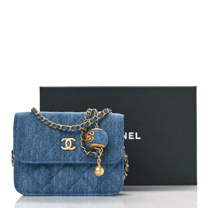 Chanel Denim Quilted CC Pearl Crush Clutch With Chain Blue 10 of 10