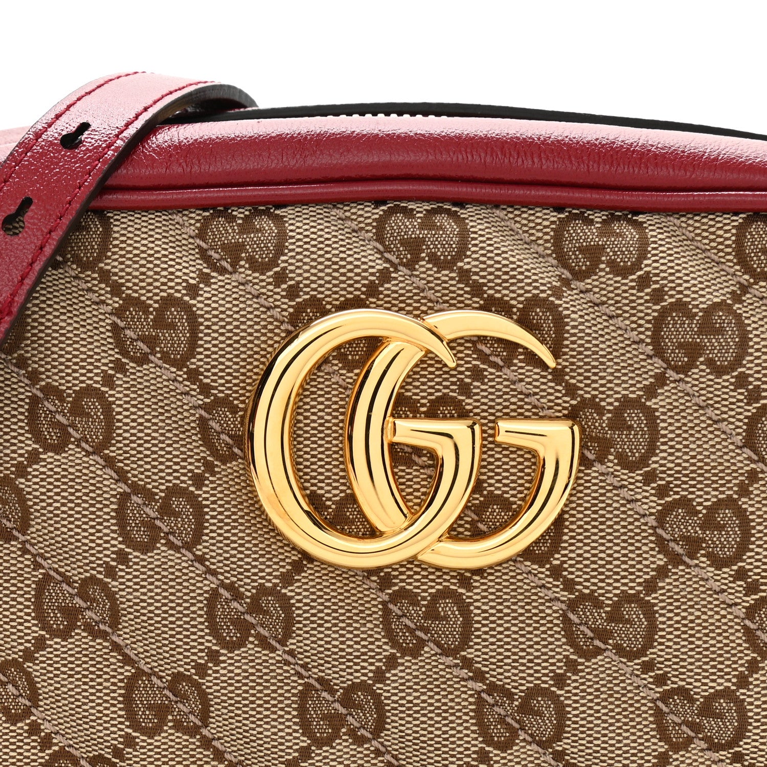 Gucci Monogram Azalea Calfskin Matelasse Diagonal Small GG Marmont Chain Shoulder Bag Beige Ebony New Cherry Red 9 of 13