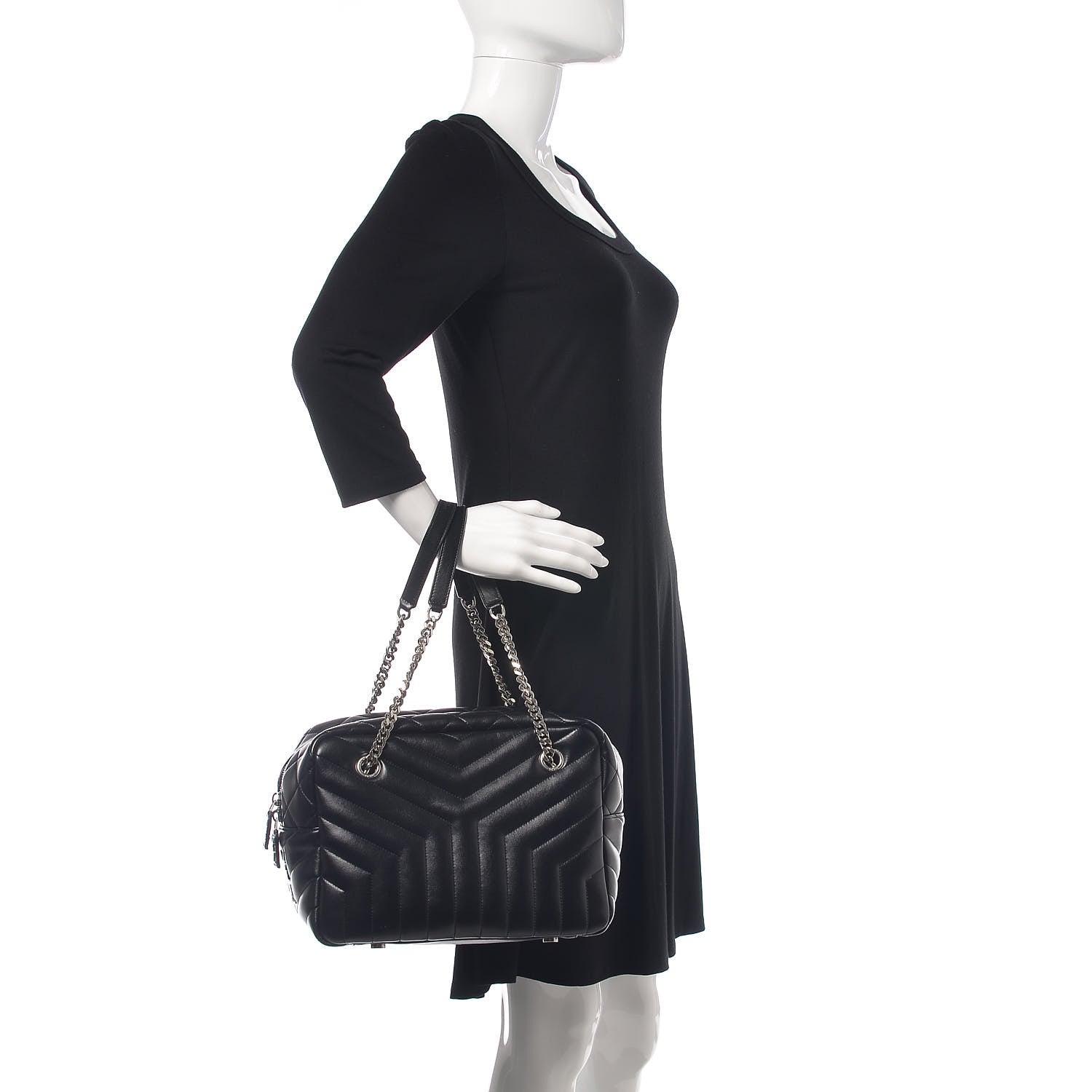 Saint Laurent Calfskin Y Quilted Monogram Medium Loulou Bowling Bag Black 2 of 11
