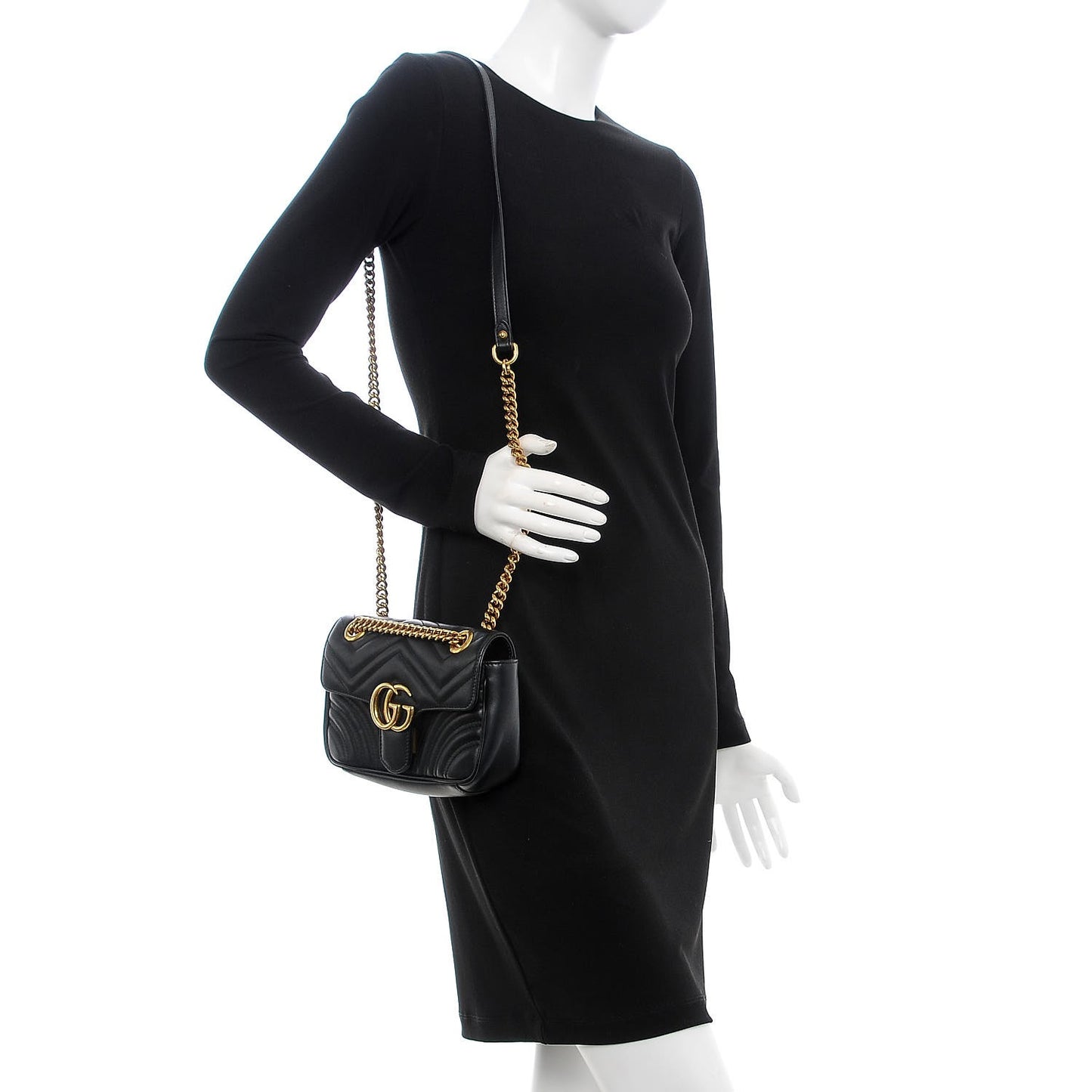 Calfskin Matelasse Mini GG Marmont Shoulder Bag Black