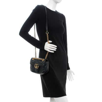 Gucci Calfskin Matelasse Mini GG Marmont Shoulder Bag Black 2 of 9