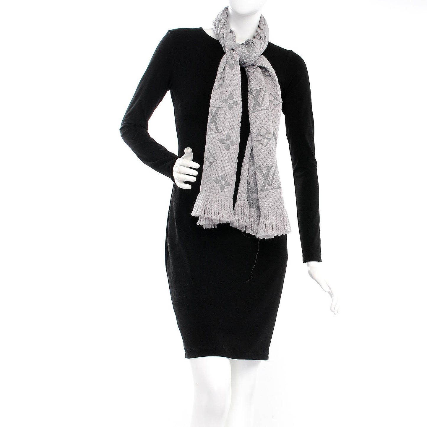 Wool Silk Logomania Scarf Pearl Grey