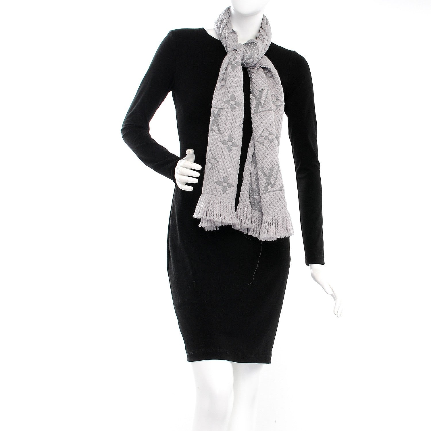 Louis Vuitton Wool Silk Logomania Scarf Pearl Grey 2 of 4