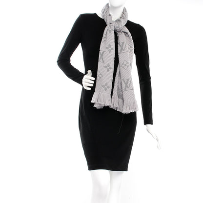 Louis Vuitton Wool Silk Logomania Scarf Pearl Grey 2 of 4