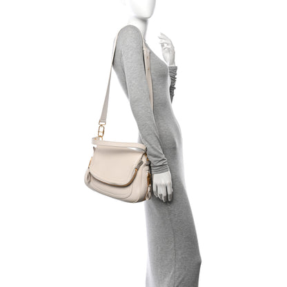 Tom Ford Grained Calfskin Medium Double Strap Jennifer Crossbody Chalk 2 of 14