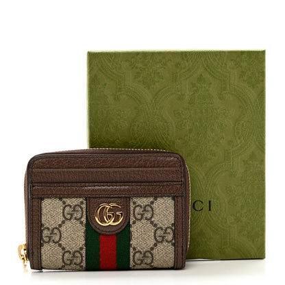 Gucci GG Supreme Monogram Textured Dollar Calfskin Web Ophidia Zip Around Card Case Wallet Beige Ebony New Acero 8 of 8