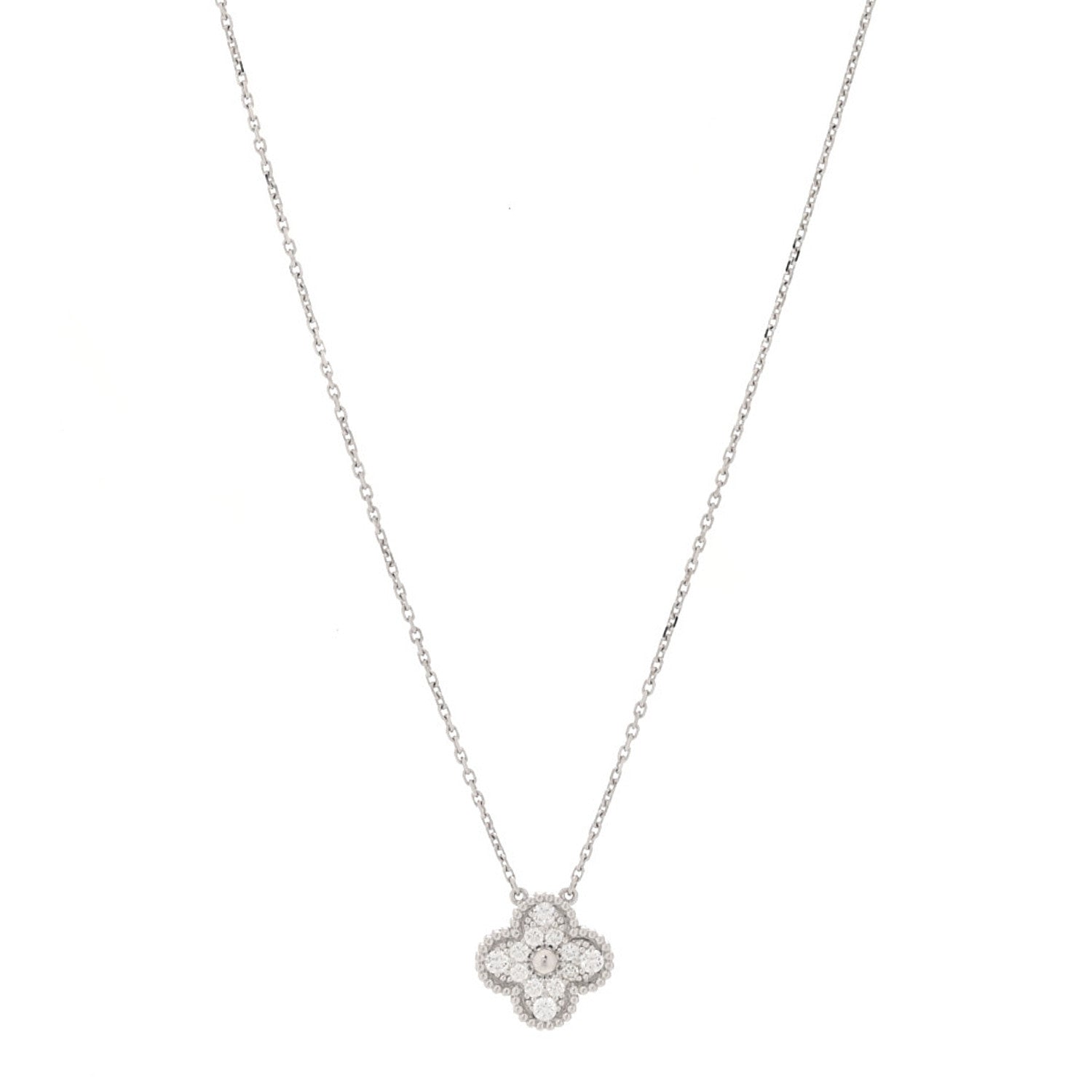 Tiffany VAN CLEEF & ARPELS 18K White Gold Diamond Vintage Alhambra Pendant Necklace 1 of 7