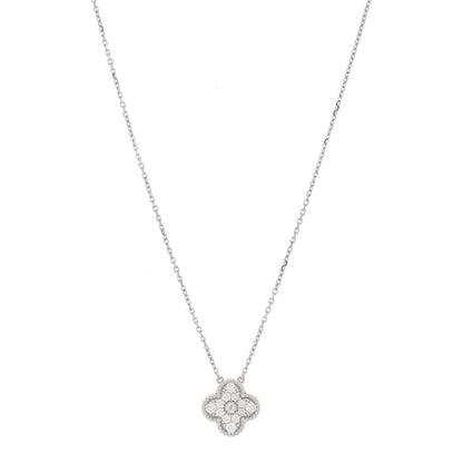 Tiffany VAN CLEEF & ARPELS 18K White Gold Diamond Vintage Alhambra Pendant Necklace 1 of 7