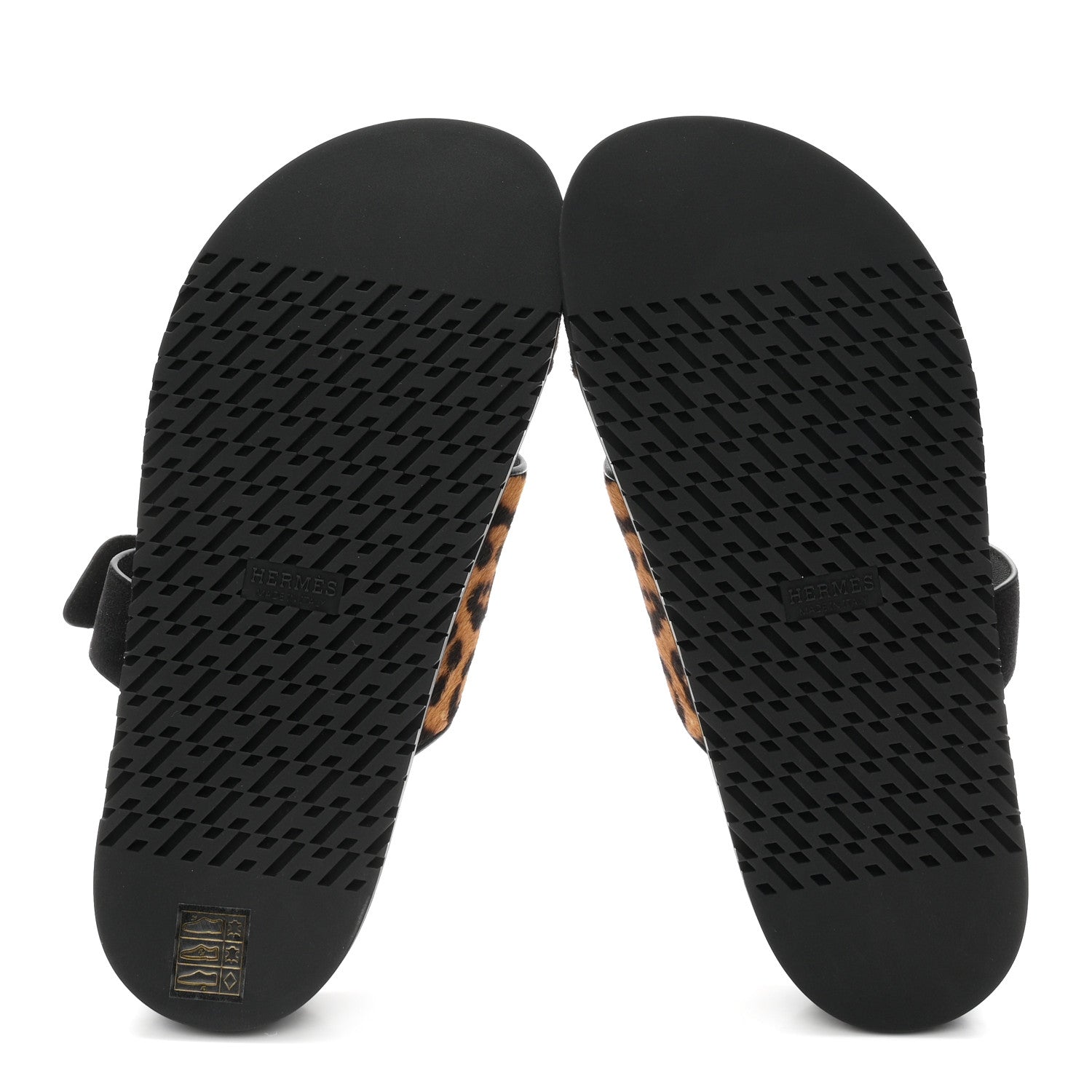 Hermes Moire Calfskin Suede Goatskin Womens Leopard Chypre Sandals 38 Gold Black 6 of 9