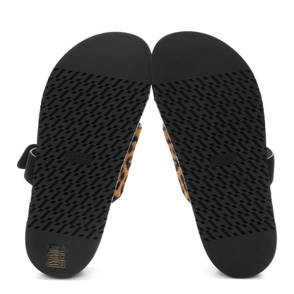 Hermes Moire Calfskin Suede Goatskin Womens Leopard Chypre Sandals 38 Gold Black 6 of 9