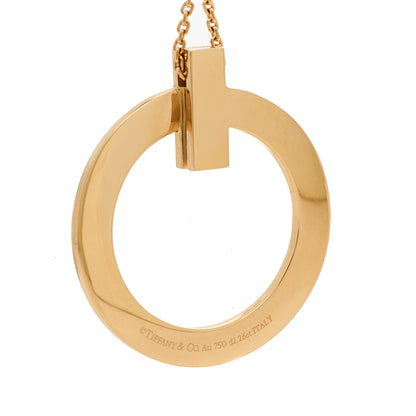 Tiffany 18K Yellow 18K Rose Gold Diamond Large T T1 Circle Pendant Necklace 4 of 6