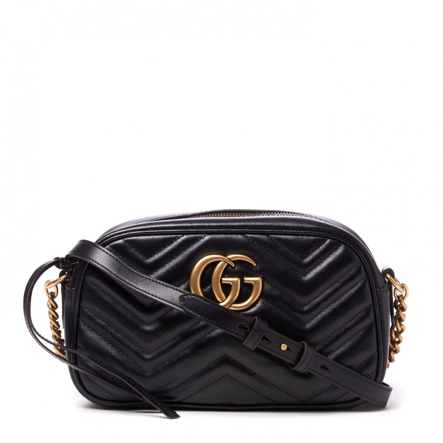 Calfskin Matelasse Small GG Marmont Chain Shoulder Bag Black