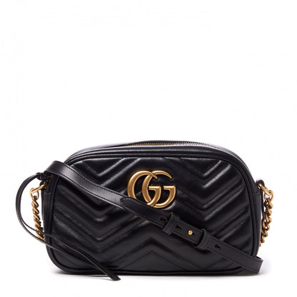 Gucci Calfskin Matelasse Small GG Marmont Chain Shoulder Bag Black 1 of 8