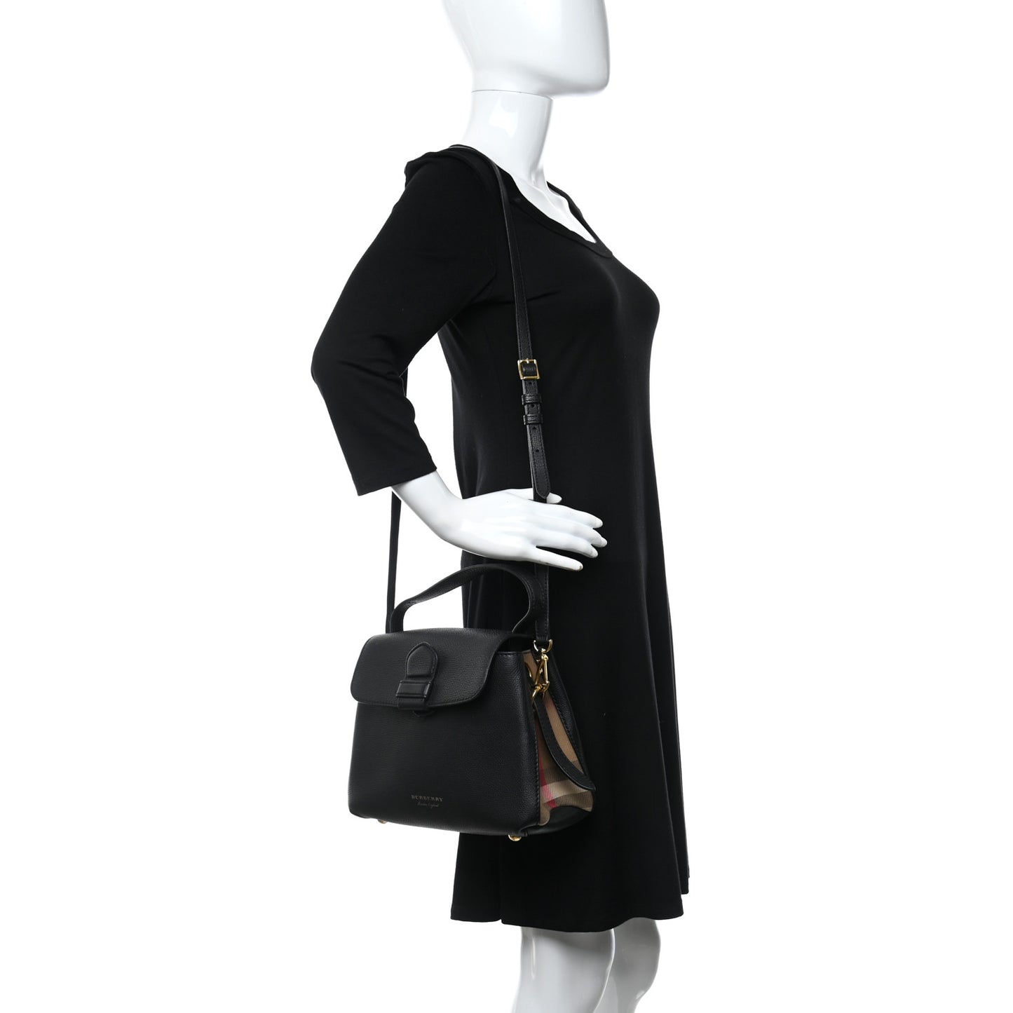 Grainy Calfskin House Check Medium Banner Tote Black