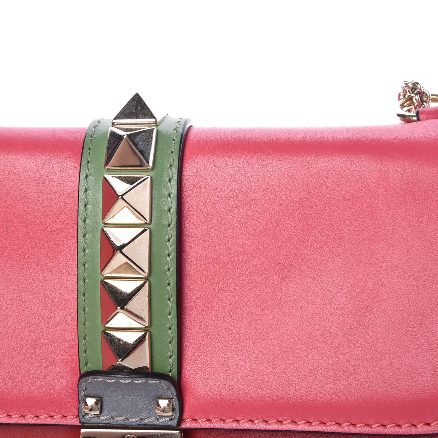 Vitello Medium Glam Lock Rockstud Flap Deep Rose Scarlet Grey Green